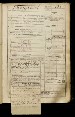 Bonnard, Victor Louis Joseph, né le 30 mars 1884 à Hermies (Pas-de-Calais), classe 1904, matricule n° 121, Bureau de recrutement d'Amiens
