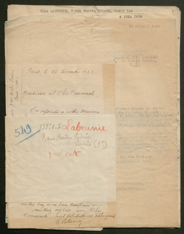 Témoignage de Labrunie, Elie (Caporal fourrier, agent de liaison) et correspondance avec Jacques Péricard