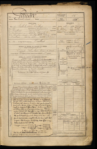 Gaudré, Emile Louis, né le 17 juillet 1866 à Doullens (Somme), classe 1886, matricule n° 15, Bureau de recrutement d'Abbeville