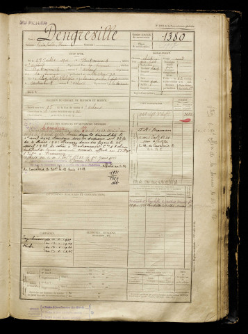 Dengreville, Louis Eusèbe Henri, né le 27 juillet 1901 à Bertrancourt (Somme), classe 1921, matricule n° 1380, Bureau de recrutement d'Abbeville