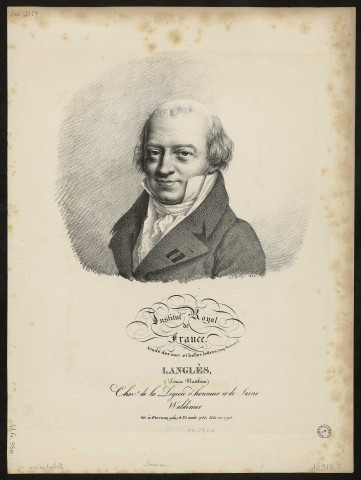 Institut Royal de France. Acadé des insc. et Belles lettres (lang. Persane sce). Langles (Louis-Matthieu). Chevalier de la Légion d'Honneur et de Saint Waldimir né à Péronne le 22 août 1763. Elu en 1795, mort en 1824. Julien Boilly 1820. Buste de face