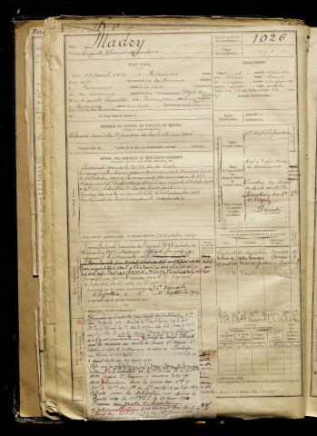 Madry, Auguste Alexandre Edouard, né le 13 avril 1885 à Amiens (Somme), classe 1905, matricule n° 1026, Bureau de recrutement d'Amiens