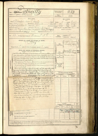 Debreilly, Henri Alphonse, né le 03 décembre 1864 à Amiens (Somme, France), classe 1884, matricule n° 283, Bureau de recrutement d'Amiens