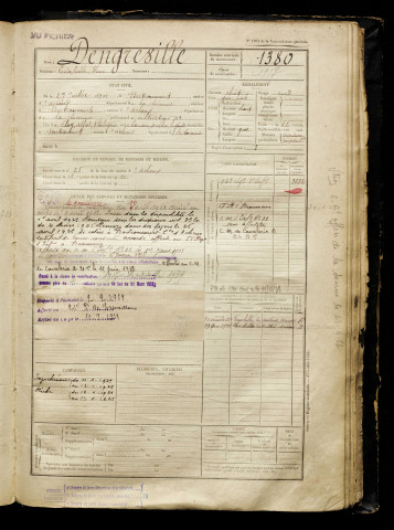 Dengreville, Louis Eusèbe Henri, né le 27 juillet 1901 à Bertrancourt (Somme), classe 1921, matricule n° 1380, Bureau de recrutement d'Abbeville