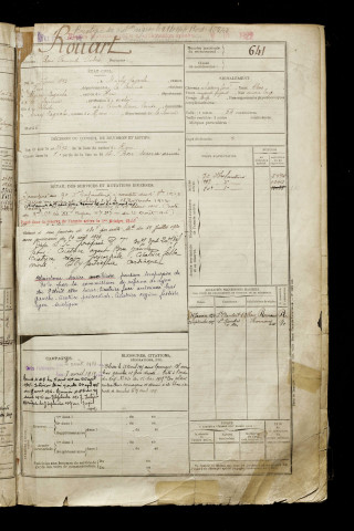 Rouart, René Fernand Robert, né le 02 juin 1893 à Monchy-Lagache (Somme), classe 1913, matricule n° 641, Bureau de recrutement de Péronne