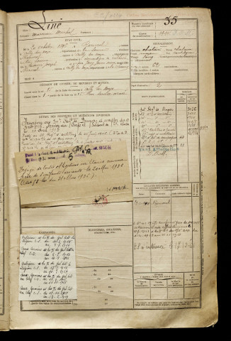 Liné, Marceau Michel, né le 20 octobre 1896 à Rouvrel (Somme), classe 1916, matricule n° 35, Bureau de recrutement de Péronne
