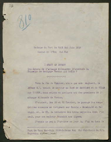 Témoignage de Huguenin, G. et correspondance avec Jacques Péricard