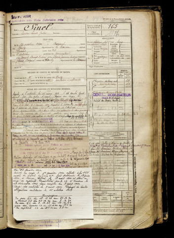 Sinel, Lucien Louis Jules, né le 29 octobre 1900 à Bosquel (Somme), classe 1920, matricule n° 165, Bureau de recrutement d'Amiens