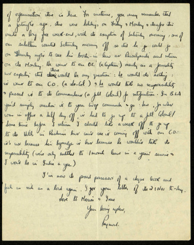 Lt R. Goldwater RA, RA Mess MUTTRA, India Command, 1er Dec. 45 : lettre de Raymond Goldwater à son oncle