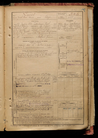 Lucet, Joseph Oscar Désiré, né le 27 janvier 1875 à Montagne-Fayel (Somme), classe 1895, matricule n° 345, Bureau de recrutement d'Amiens