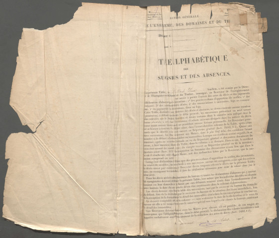 Table des successions et absences du bureau de Roisel