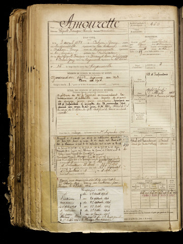 Amourette, Léopold François Charles Amédée, né le 03 avril 1881 à Cahon (Somme), classe 1901, matricule n° 450, Bureau de recrutement d'Abbeville