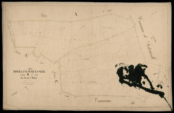 Plan du cadastre napoléonien - Bouillancourt-en-Sery : Chemin d'Infray (Le), B1
