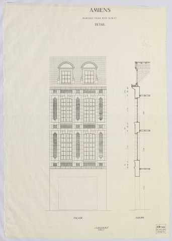Amiens. CR145. Somme 3. Immeuble (détail). Place René Goblet (façade, coupe)