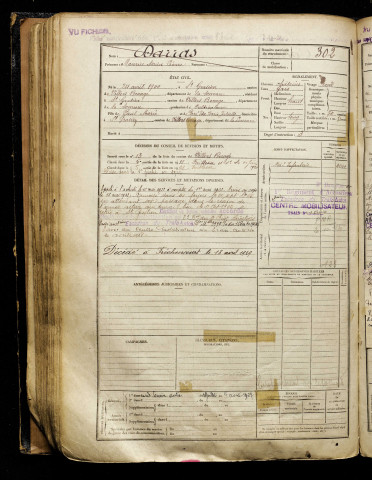 Darras, Maurice Adrien Léonce, né le 24 avril 1900 à Saint-Gratien (Somme), classe 1920, matricule n° 302, Bureau de recrutement d'Amiens