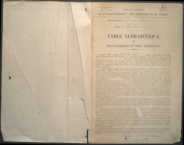 Table des successions et absences du bureau de Doullens