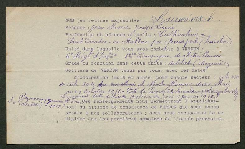 Témoignage de Laumenec, Jean-Marie et correspondance avec Jacques Péricard