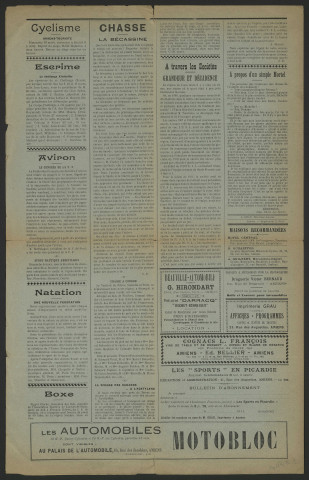 Les Sports en Picardie. Automobile, aviation, cyclisme, sports d'athlétisme, hippisme, chasse et pêche, numéro 3 (1911)