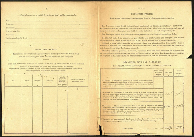 Bray-sur-Somme. Demande d'indemnisation des dommages de guerre : dossier Potez Gustave