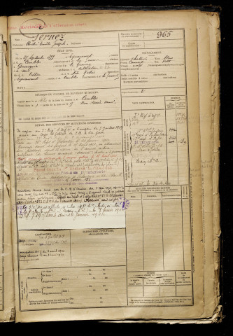 Gernez, André Emile Joseph, né le 25 septembre 1899 à Équancourt (Somme), classe 1919, matricule n° 965, Bureau de recrutement de Péronne