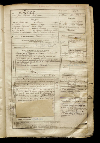 Récolet, Jean Baptiste Paul, né le 15 octobre 1881 à Villeret (Aisne), classe 1901, matricule n° 541, Bureau de recrutement de Péronne