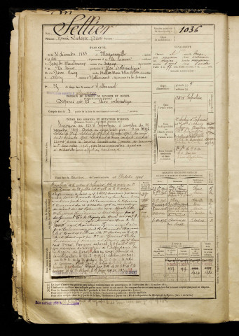 Sellier, Henri Ludovic Désiré, né le 31 décembre 1883 à Moyenneville (Somme), classe 1903, matricule n° 1036, Bureau de recrutement d'Abbeville