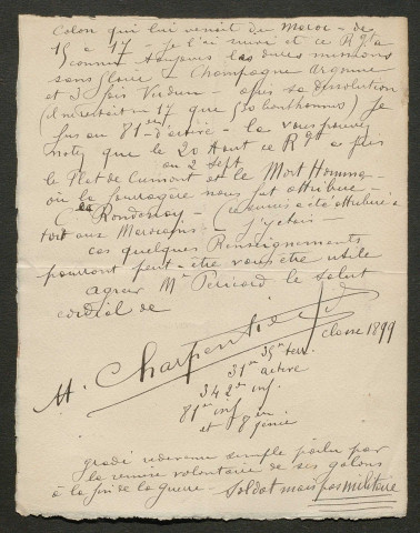 Témoignage de Charpentier, H. et correspondance avec Jacques Péricard