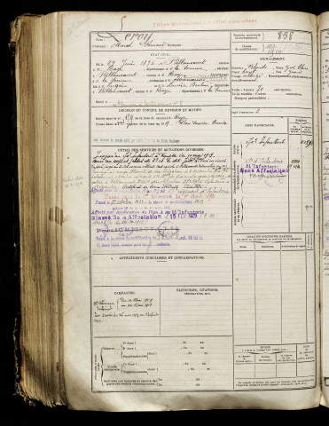 Leroy, Marcel Fernand, né le 29 juin 1896 à Billancourt (Somme), classe 1916, matricule n° 858, Bureau de recrutement de Péronne