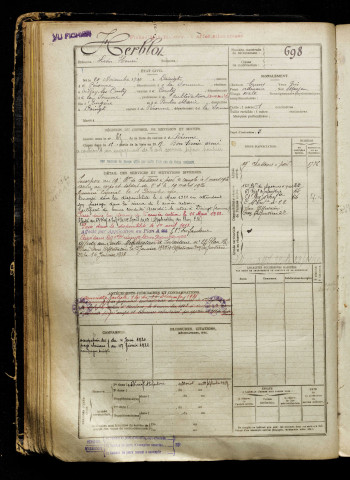 Herblot, Léon Henri, né le 20 novembre 1900 à Doingt (Somme), classe 1920, matricule n° 698, Bureau de recrutement de Péronne