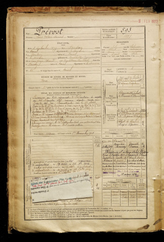 Prévost, Louis Octave Marius, né le 08 septembre 1877 à Ronssoy (Somme), classe 1897, matricule n° 593, Bureau de recrutement de Péronne