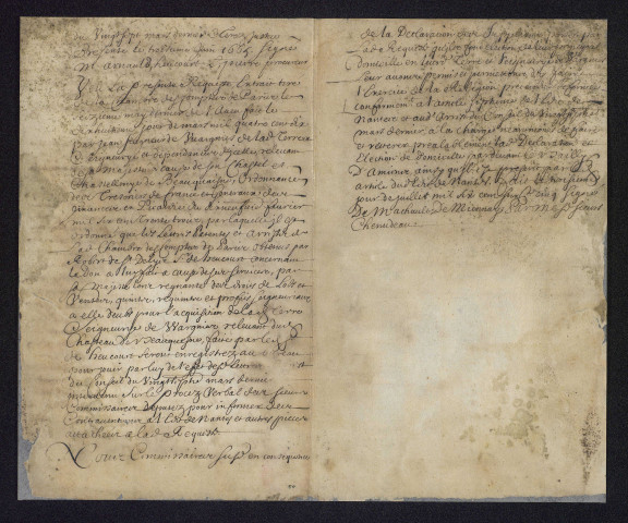 Requête de Madeleine Arnauld demandant l’autorisation de faire l’exercice de la religion réformée à Wargnies (3 juin 1665 ; copie, s.d.). Autorisation accordée par les commissaires de l’édit (3 juillet 1665)