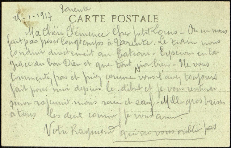Carte postale intitulée "Marseille. La cathédrale". Correspondance de Raymond Paillart à sa femme Clémence