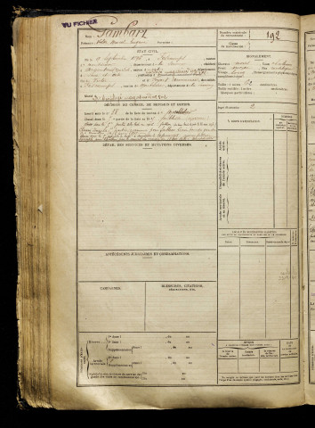 Gambart, Victor Marcel Eugène, né le 09 septembre 1896 à Fescamps (Somme), classe 1916, matricule n° 192, Bureau de recrutement de Péronne