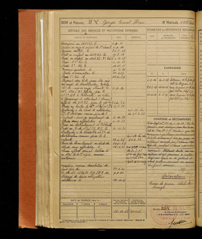 Hy, Georges Ernest Henri, né le 07 septembre 1897 à Quesnoy-le-Montant (Somme), classe 1917, matricule n° 127, Bureau de recrutement d'Abbeville