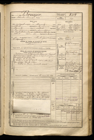 Bruyer, Charles Léon, né le 11 avril 1874 à Mametz (Somme), classe 1894, matricule n° 839, Bureau de recrutement de Péronne