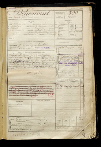 Deliencourt, Narcisse Gabriel Ernest, né le 06 février 1901 à Terramesnil (Somme), classe 1921, matricule n° 390, Bureau de recrutement d'Amiens