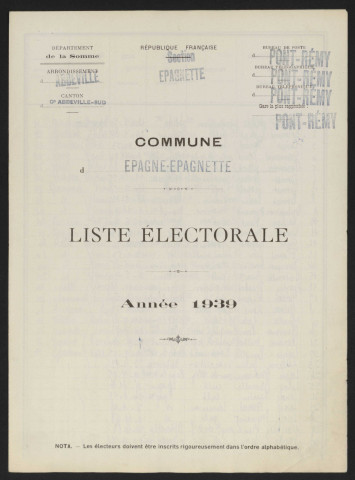 Liste électorale : Epagne-Epagnette, Section d'Epagnette