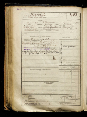 Roselet, Klébert Georges Albert, né le 26 janvier 1900 à Villers-Bretonneux (Somme), classe 1920, matricule n° 688, Bureau de recrutement d'Amiens