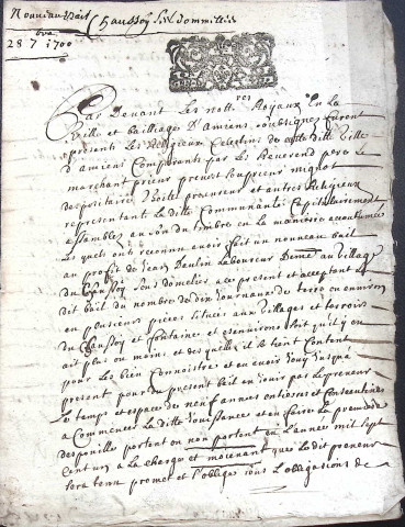 Etude de Me Jean Duval à Amiens (étude n°8). Minutes de l'année 1700