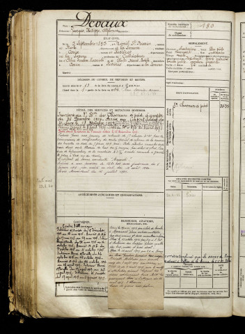 Devaux, Georges Philipe Alphonse, né le 03 septembre 1895 à Mesnil-Saint-Nicaise (Somme), classe 1915, matricule n° 180, Bureau de recrutement de Péronne