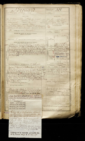 Brouard, François Antony, né le 06 septembre 1889 à Saint-Léger-lès-Domart (Somme), classe 1909, matricule n° 301, Bureau de recrutement d'Abbeville