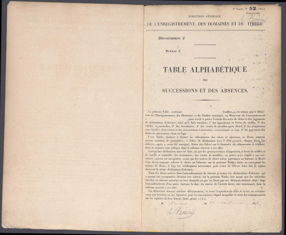 Table des successions et absences du bureau de Saint-Riquier
