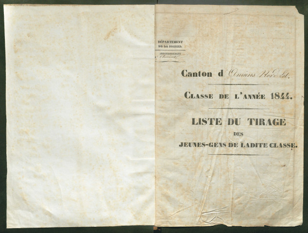 Tirage au sort (arrondissement d'Amiens) de l'année 1844