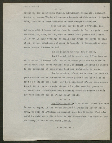 Témoignage de Debeur, Louis et correspondance avec Jacques Péricard