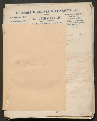 Témoignage de Chevalier, R. et correspondance avec Jacques Péricard