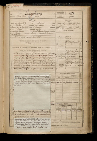 Lonchamp, Oscar Louis, né le 23 mars 1872 à Beauval (Somme), classe 1892, matricule n° 1383, Bureau de recrutement d'Amiens