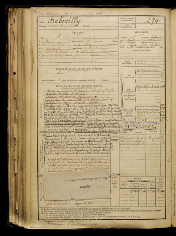 Debreilly, Ernest Georges Gaston, né le 07 novembre 1878 à Amiens (Somme), classe 1898, matricule n° 274, Bureau de recrutement d'Amiens