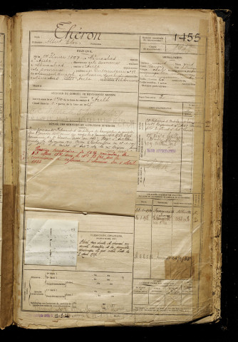 Théron, Albert Eloi, né le 14 février 1897 à Méneslies (Somme), classe 1917, matricule n° 1455, Bureau de recrutement d'Amiens