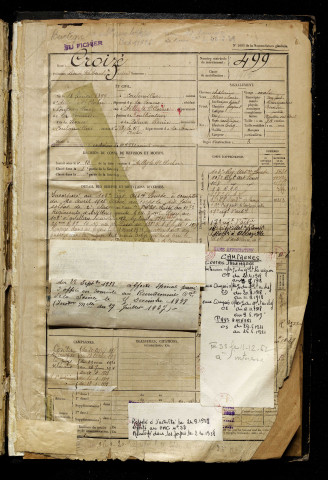 Croizé, Léonce Thibaut Lucien, né le 18 février 1899 à Coulonvillers (Somme), classe 1919, matricule n° 499, Bureau de recrutement d'Abbeville