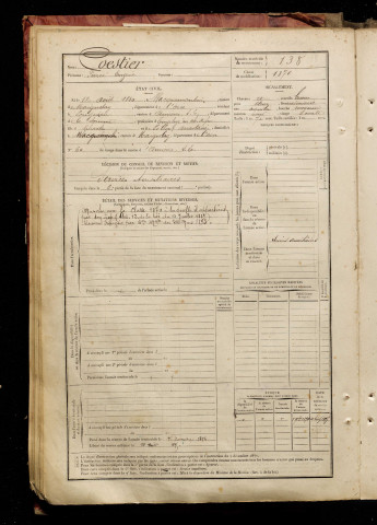 Coestier, Furcé Eugène, né le 12 août 1850 à Wacquemoulin (Oise), classe 1893, matricule n° 138, Bureau de recrutement d'Amiens
